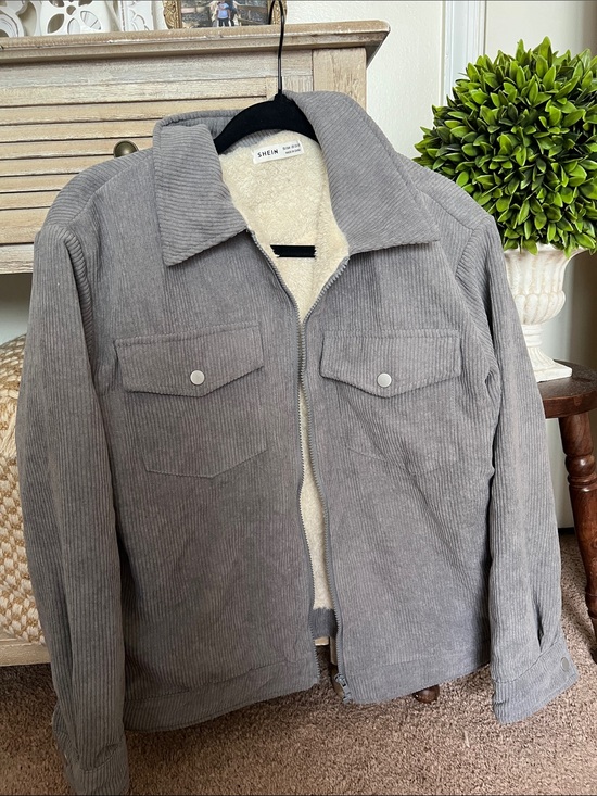SHEIN Other - SHEIN Light Gray Corduroy Jacket with Cream Sherpa Lining